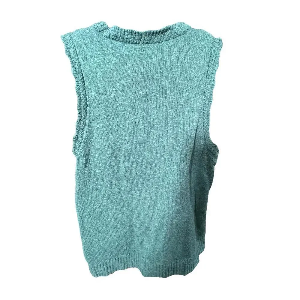 J. Crew Women’s Slub Sweater Tank Green Scallop Trim Sz XL Preppy Classic